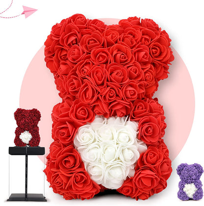 Gifts for Mom，Rose Bear, Rose Teddy Bear, Rose Flower Bear, Gifts for Girlfriends, Gifts for Women, Unique Gifts, Birthday Gifts - 10 Inch Clear Gift Box (Red)