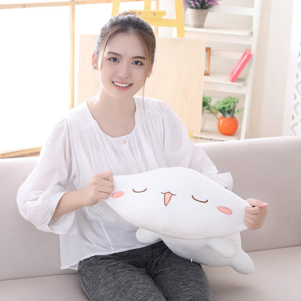 Cat Stuffed Animals, Soft Cat Plush Pillow Kawaii Kitten Stuffed Animal Toy Gifts for Kids (White Squint Eyes, 13.7")