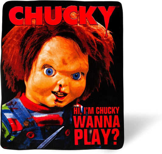 Cozy Up with Chucky: Soft & Spooky 50" x 60" Fleece Throw Blanket - Perfect for Horror Fans!