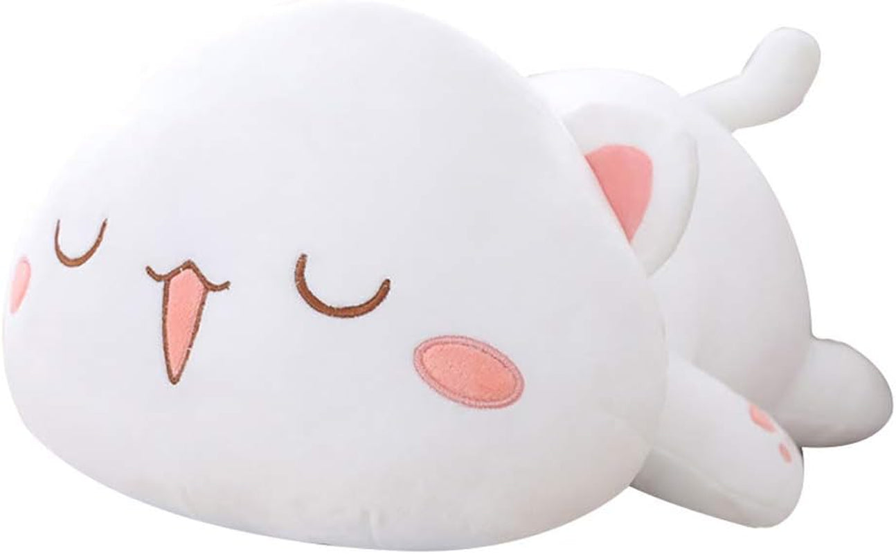 Cat Stuffed Animals, Soft Cat Plush Pillow Kawaii Kitten Stuffed Animal Toy Gifts for Kids (White Squint Eyes, 13.7")