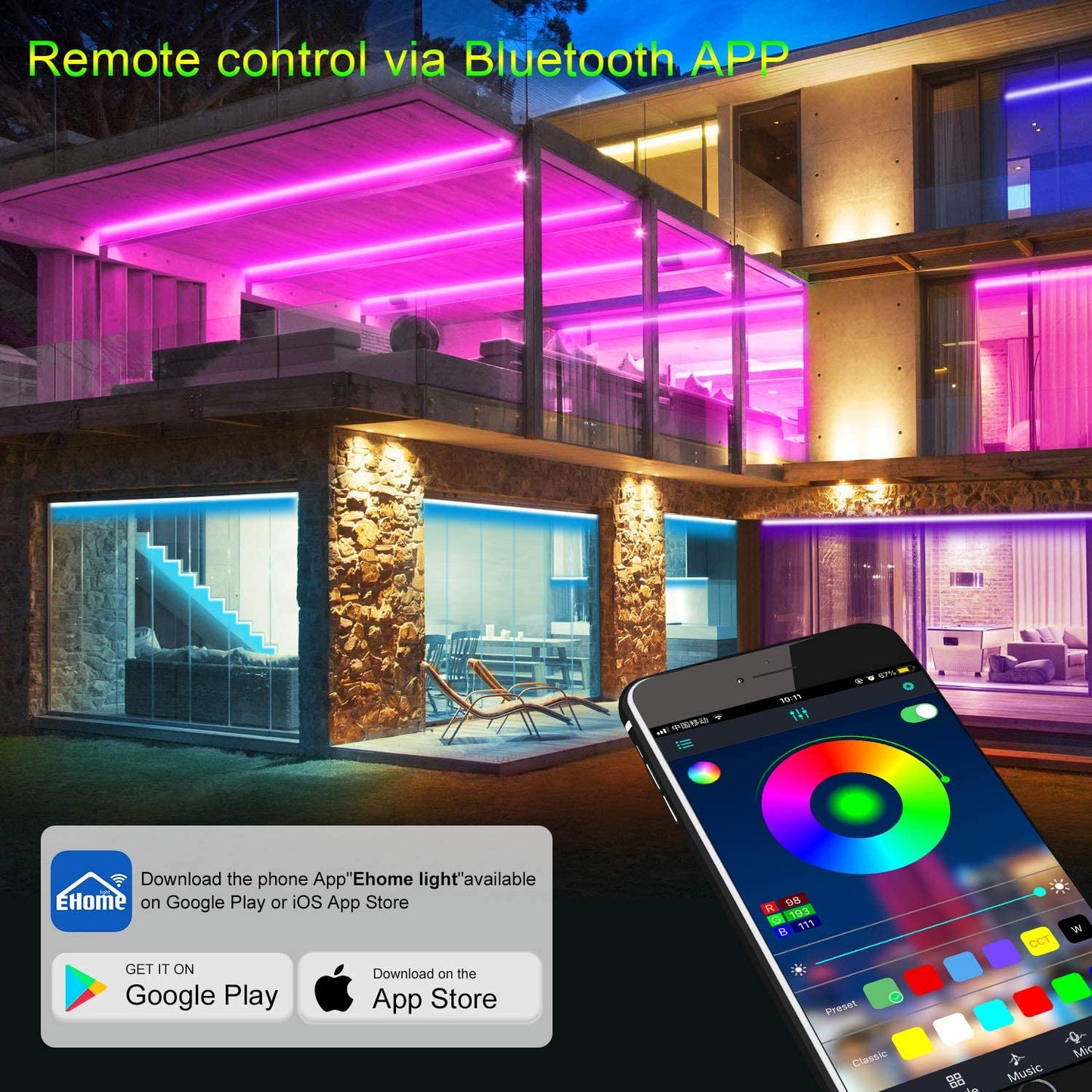 Transform Your Space with Micomlan 32.8Ft LED Strip Lights - Music Sync, Bluetooth App Control & Dynamic Color Changing RGB Effects!