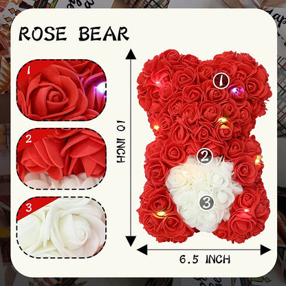 Gifts for Mom，Rose Bear, Rose Teddy Bear, Rose Flower Bear, Gifts for Girlfriends, Gifts for Women, Unique Gifts, Birthday Gifts - 10 Inch Clear Gift Box (Red)