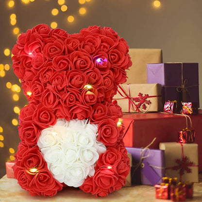 Gifts for Mom，Rose Bear, Rose Teddy Bear, Rose Flower Bear, Gifts for Girlfriends, Gifts for Women, Unique Gifts, Birthday Gifts - 10 Inch Clear Gift Box (Red)