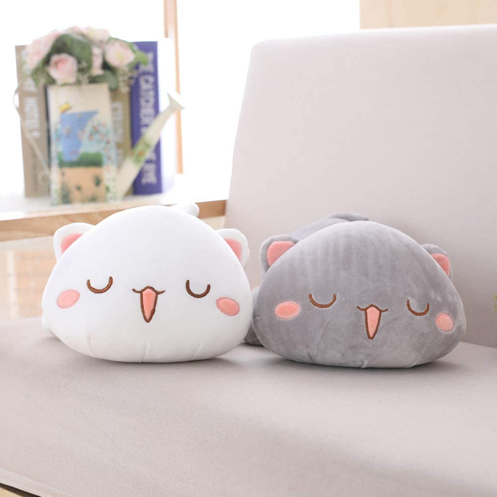 Cat Stuffed Animals, Soft Cat Plush Pillow Kawaii Kitten Stuffed Animal Toy Gifts for Kids (White Squint Eyes, 13.7")