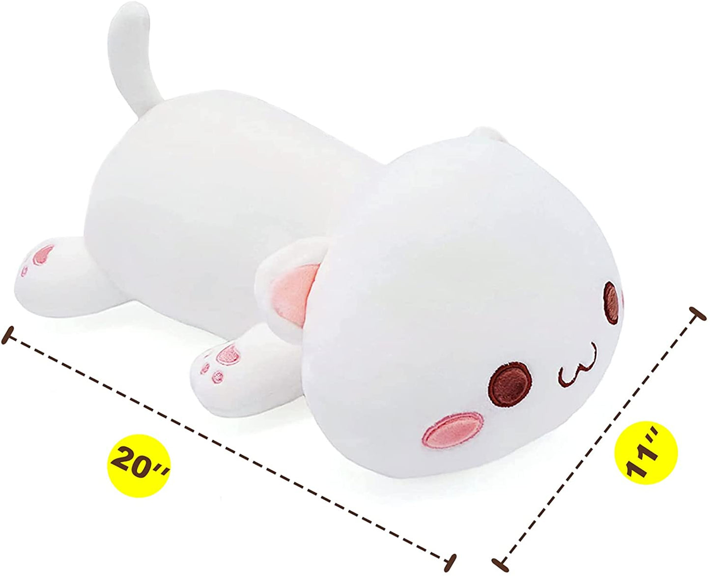 Cute Kitten Plush Toy 20" Stuffed Animal Pet Kitty Soft Anime Cat Large Plush Pillow for Kids (White A, 20")