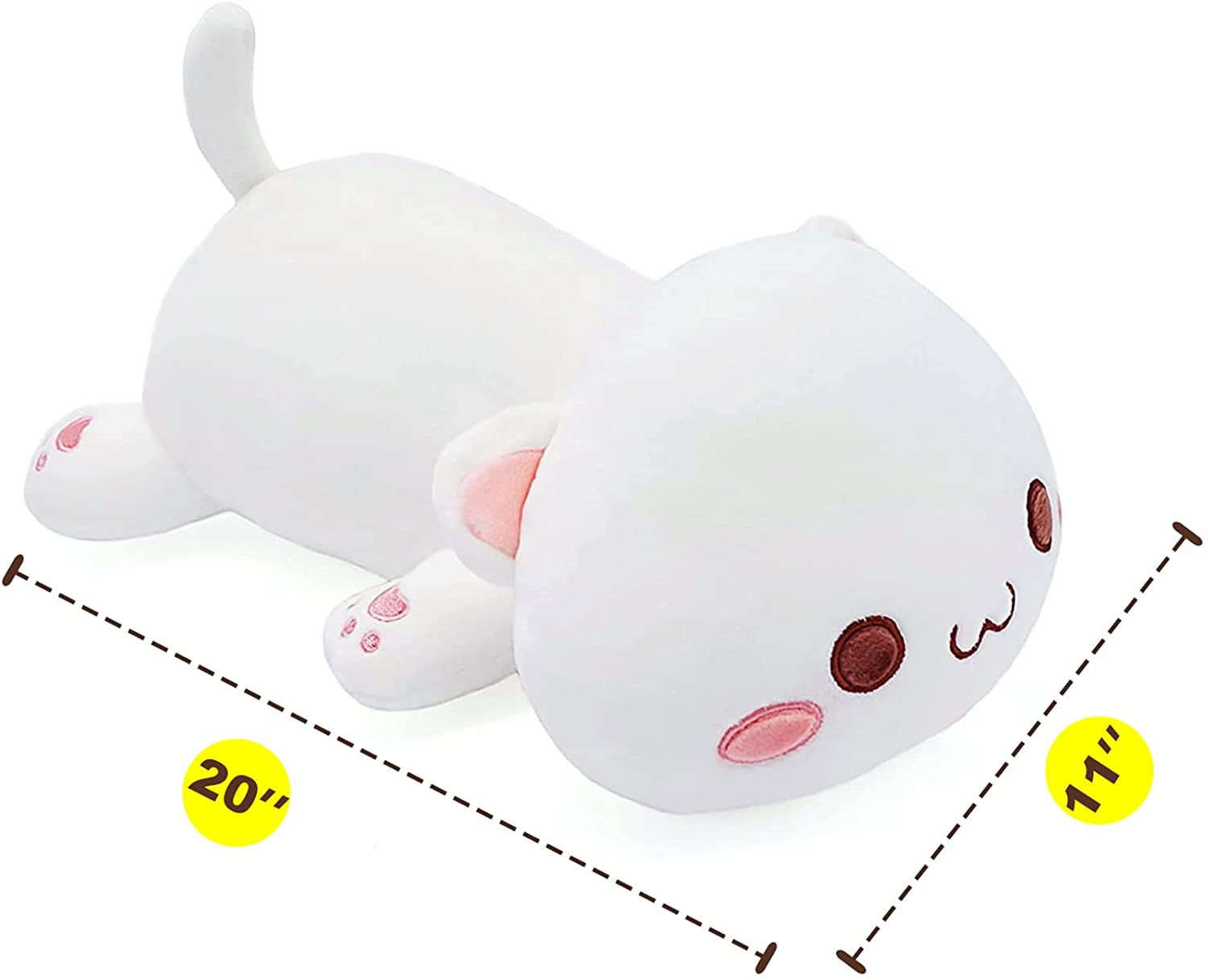 Cute Kitten Plush Toy 20" Stuffed Animal Pet Kitty Soft Anime Cat Large Plush Pillow for Kids (White A, 20")